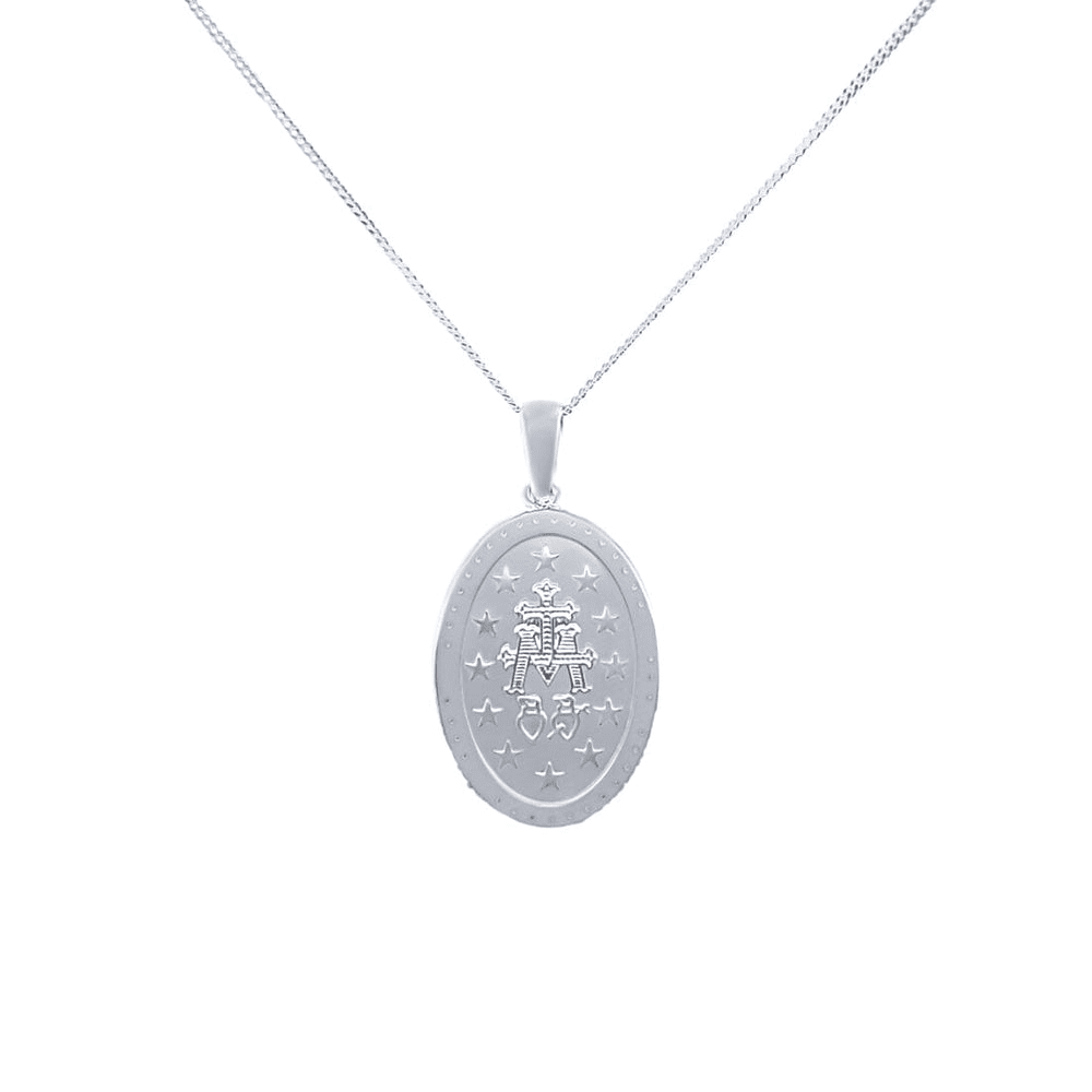 45cm Madonna Pendant Necklace with Cubic Zirconia in Sterling Silver Pendants Bevilles 