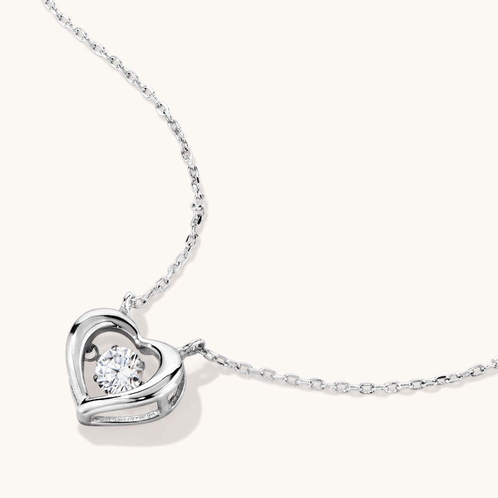 45cm Open Heart Pendant Necklace with Cubic Zirconia in Sterling Silver Pendants Bevilles 