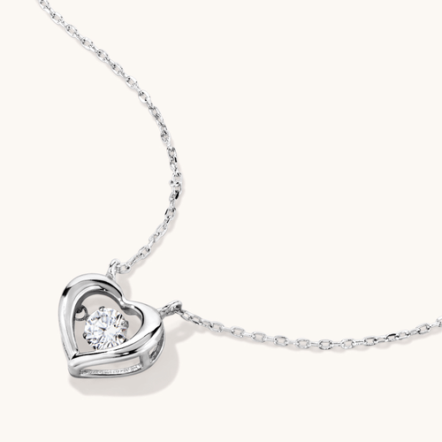 45cm Open Heart Pendant Necklace with Cubic Zirconia in Sterling Silver Pendants Bevilles 
