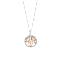 45cm Cubic Zirconia Tree of Life Pendant Necklace in Rose Gold Plated Sterling Silver Pendants Bevilles 