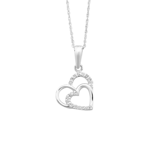 45cm Double Open Heart Cubic Zirconia Necklace in Sterling Silver Pendants Bevilles 