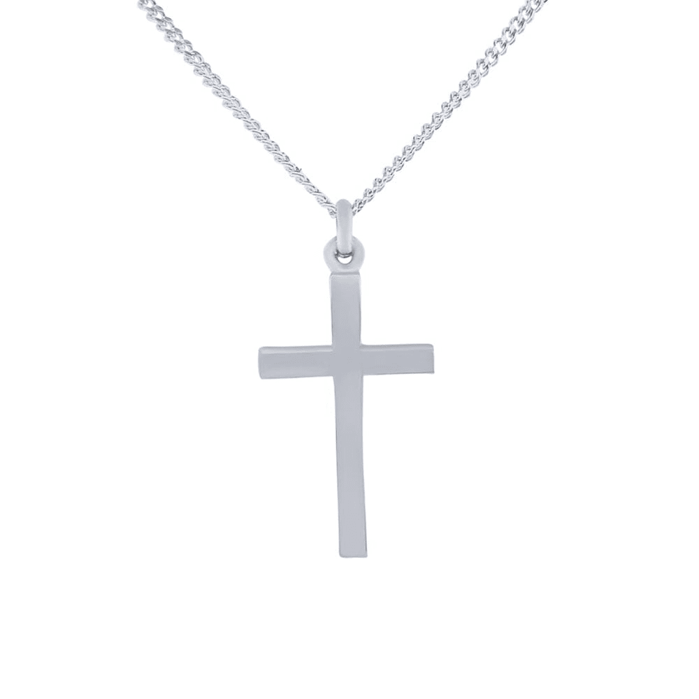 50cm Plain Flat Cross Necklace in Sterling Silver Pendants Bevilles 