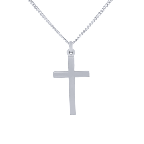 50cm Plain Flat Cross Necklace in Sterling Silver Pendants Bevilles 