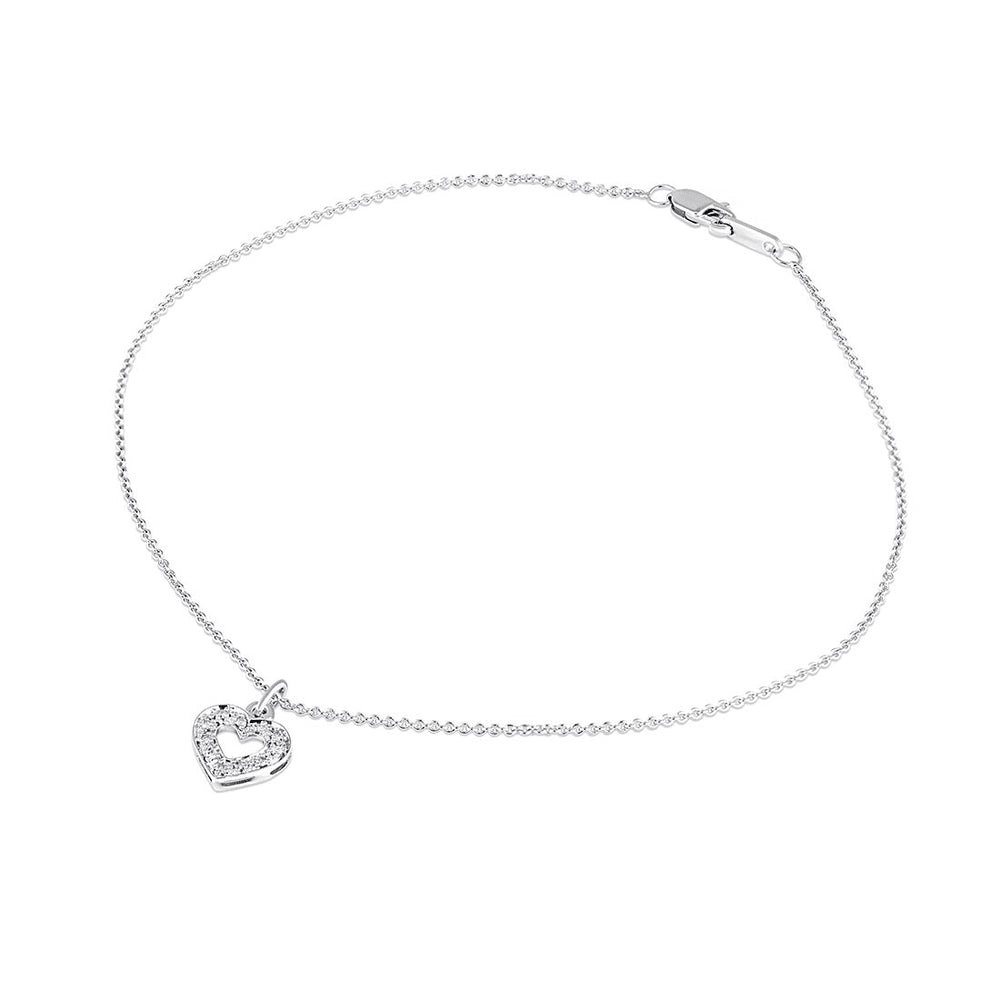 Mirage Diamond Set Open Heart Double Chain Anklet in Sterling Silver Earrings Bevilles 
