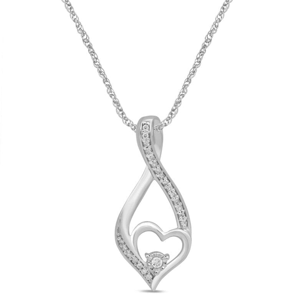 Flame Heart Shaped Necklace with 0.05ct of Diamonds in Sterling Silver and 9ct Rose Gold Bevilles Jewellers 