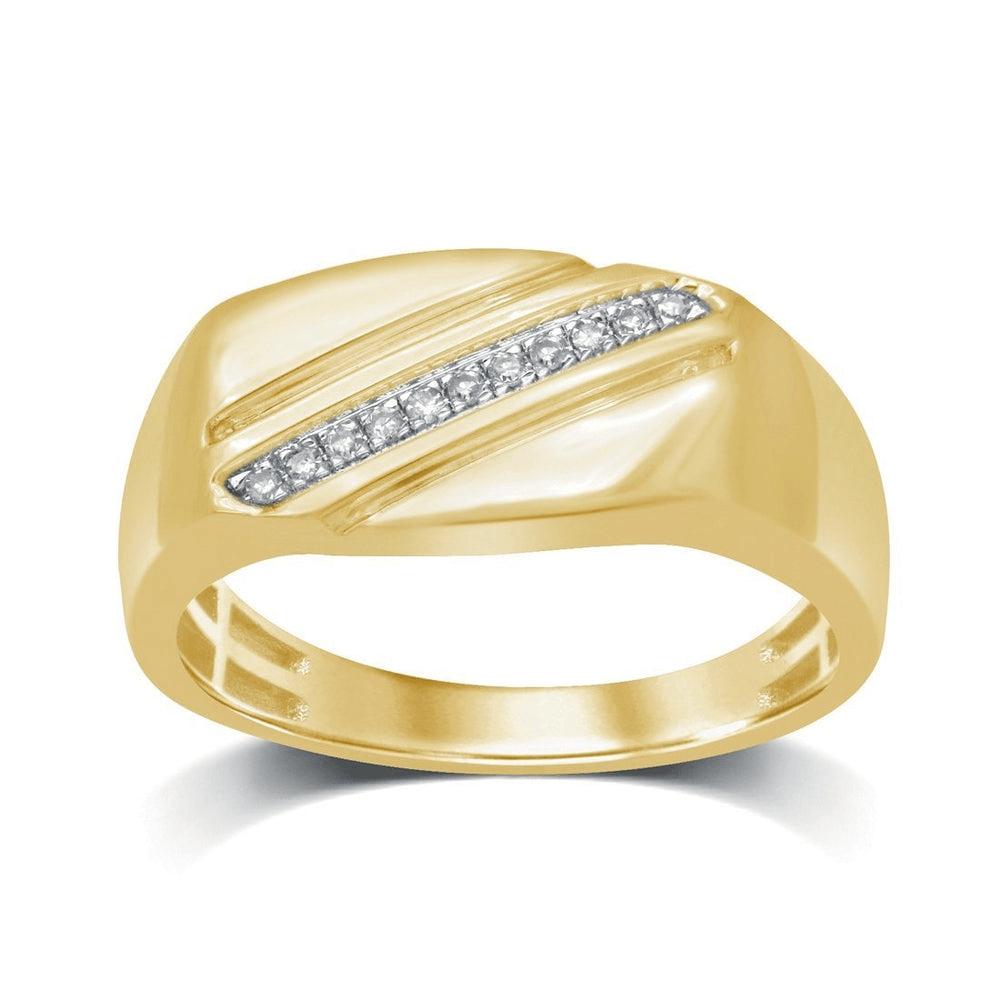 9ct Yellow Gold 0.05ct Diamond Diagonal Mens Ring Bevilles Jewellers 