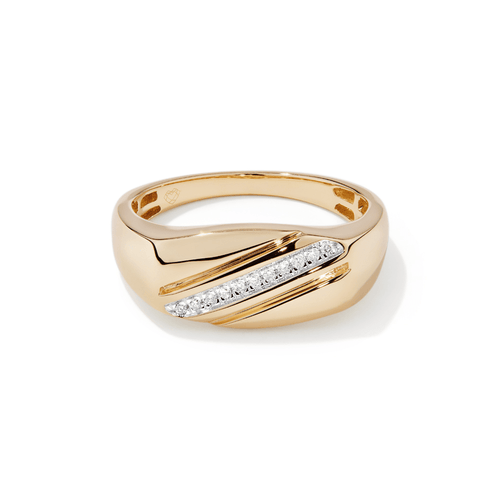 9kt Yellow Gold 0.05tw Diamond Diagonal Men's Ring Rings Bevilles 