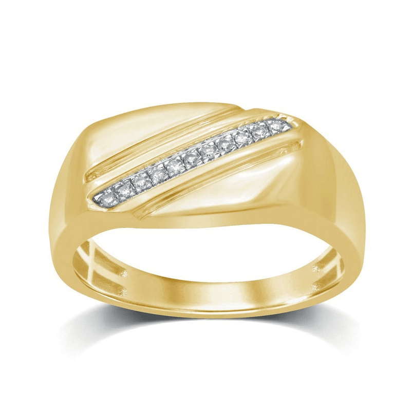 9ct Yellow Gold 0.05ct Diamond Diagonal Mens Ring Bevilles Jewellers 