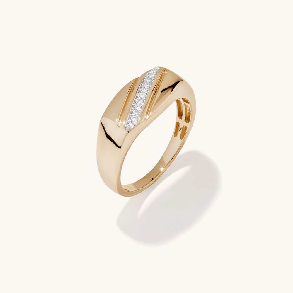 9kt Yellow Gold 0.05tw Diamond Diagonal Men's Ring Rings Bevilles 