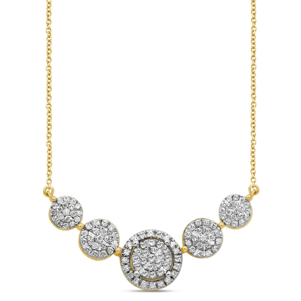 Halo 5 Station Necklace with 1/2ct of Diamonds in 9ct Yellow Gold Bevilles Jewellers 
