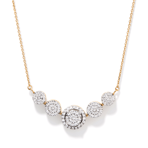 45cm Halo 5 Station Necklace with 0.50tw of Diamonds in 9kt Yellow Gold Pendants Bevilles 