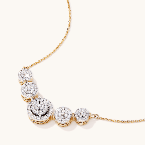 45cm Halo 5 Station Necklace with 0.50tw of Diamonds in 9kt Yellow Gold Pendants Bevilles 