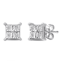 Diamond Set Square Shape Stud Earrings in 9kt White Gold Earrings Bevilles 