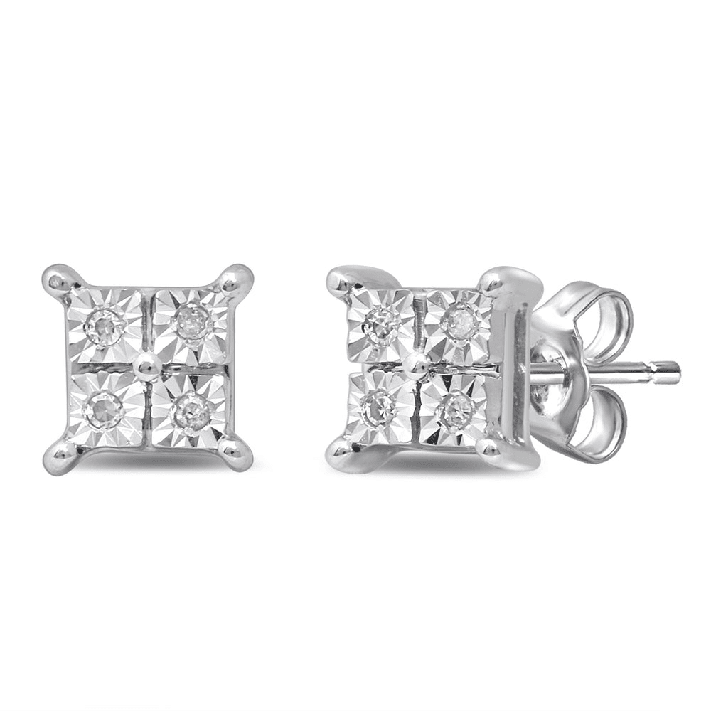 Diamond Set Square Shape Stud Earrings in 9kt White Gold Earrings Bevilles 