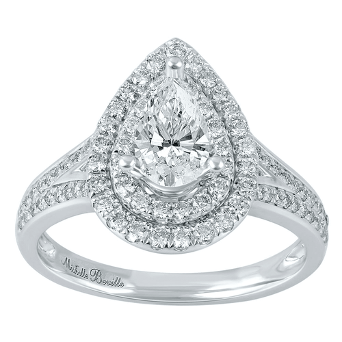 Love by Michelle Beville Double Halo Solitaire Pear Ring with 1.00tw of Diamonds in 18kt White Gold Rings Bevilles 