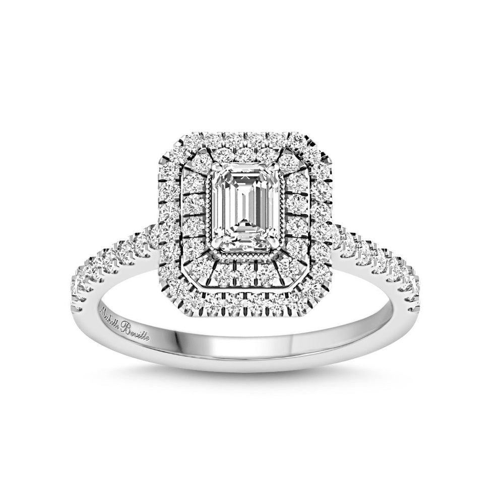 Love By Michelle Beville Double Halo Emerald Cut Ring with 1.00tw of Diamonds in 18kt White Gold Rings Bevilles 