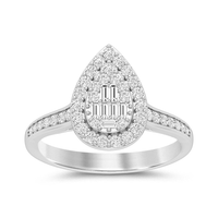 Pear Baguette Halo Ring with 0.50tw of Diamonds in 9kt White Gold Rings Bevilles 