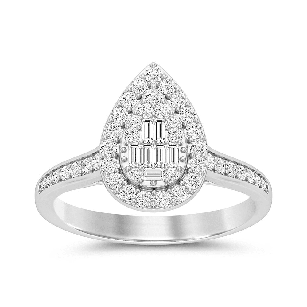 Pear Baguette Halo Ring with 0.50tw of Diamonds in 9kt White Gold Rings Bevilles 