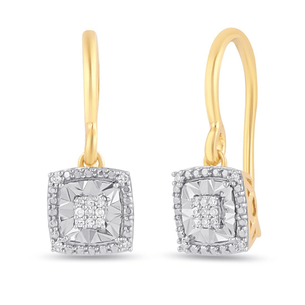Diamond Set Square Halo Drop Earrings in 9kt Yellow Gold Earrings Bevilles 
