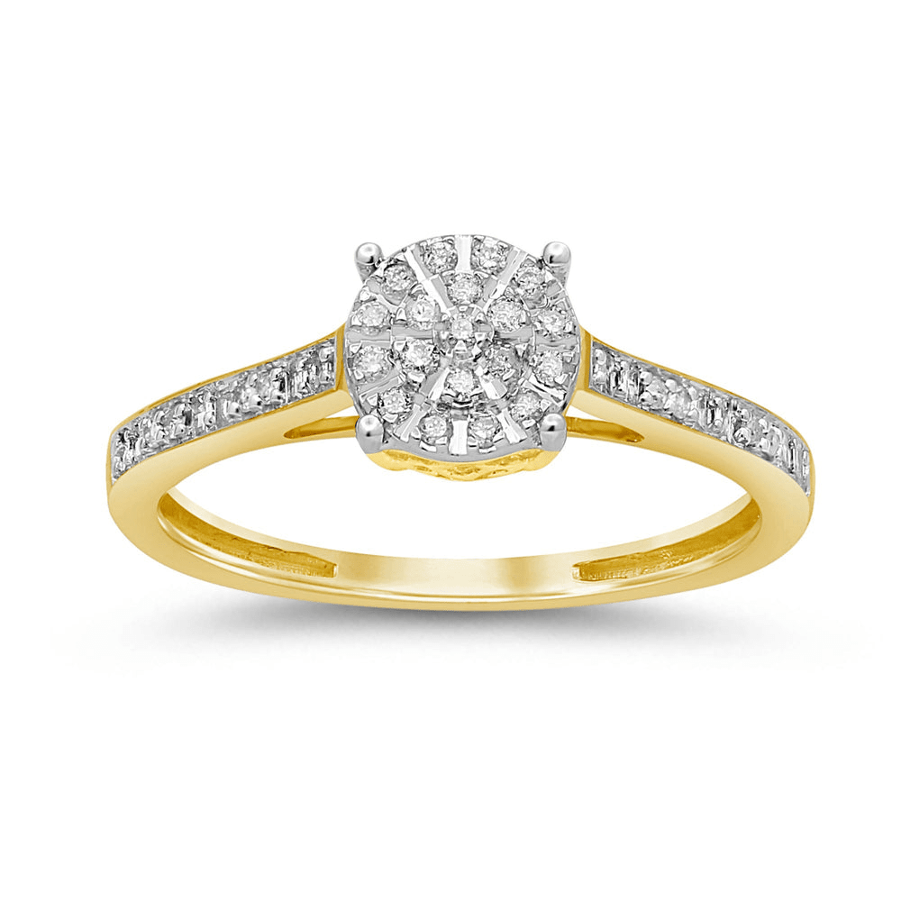 Solitaire Look Ring with 0.15tw of Diamonds in 9kt Yellow Gold Rings Bevilles 