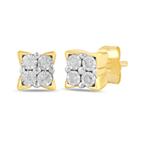 Diamond Set Miracle Square Stud Earrings in 9kt Yellow Gold Earrings Bevilles 