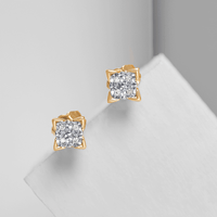 Diamond Set Miracle Square Stud Earrings in 9kt Yellow Gold Earrings Bevilles 