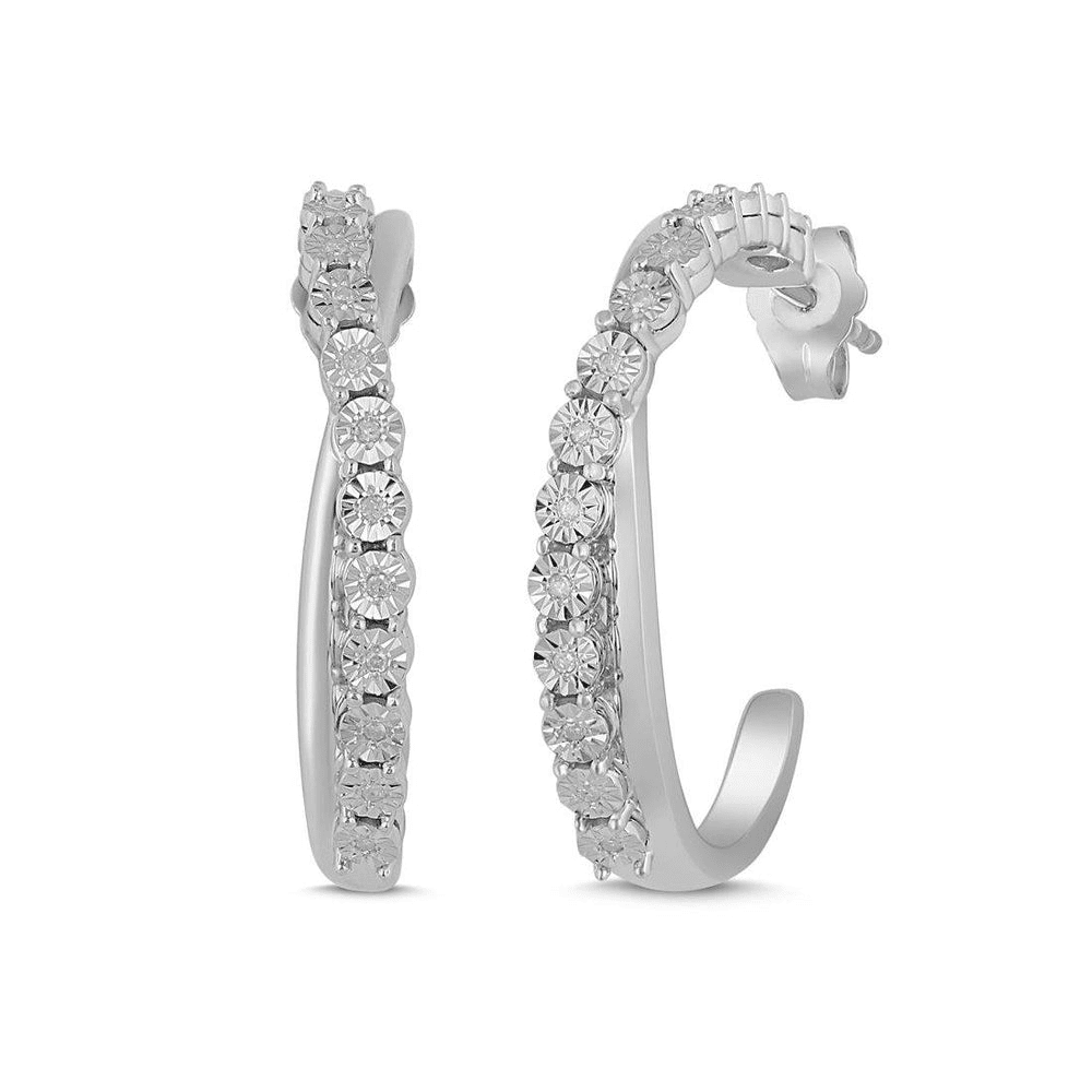 Brilliant 0.08tw Diamond Crossover Hoop Earrings in Sterling Silver Earrings Bevilles 