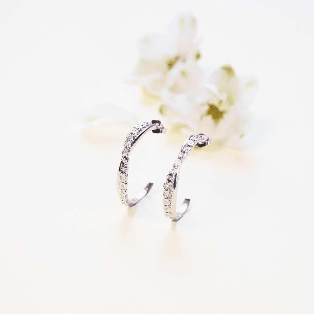 Brilliant 0.08tw Diamond Crossover Hoop Earrings in Sterling Silver Earrings Bevilles 