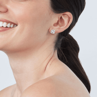 Diamond Set Miracle Square Halo Stud Earrings in Sterling Silver Earrings Bevilles 