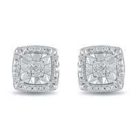 Diamond Set Miracle Square Halo Stud Earrings in Sterling Silver Earrings Bevilles 