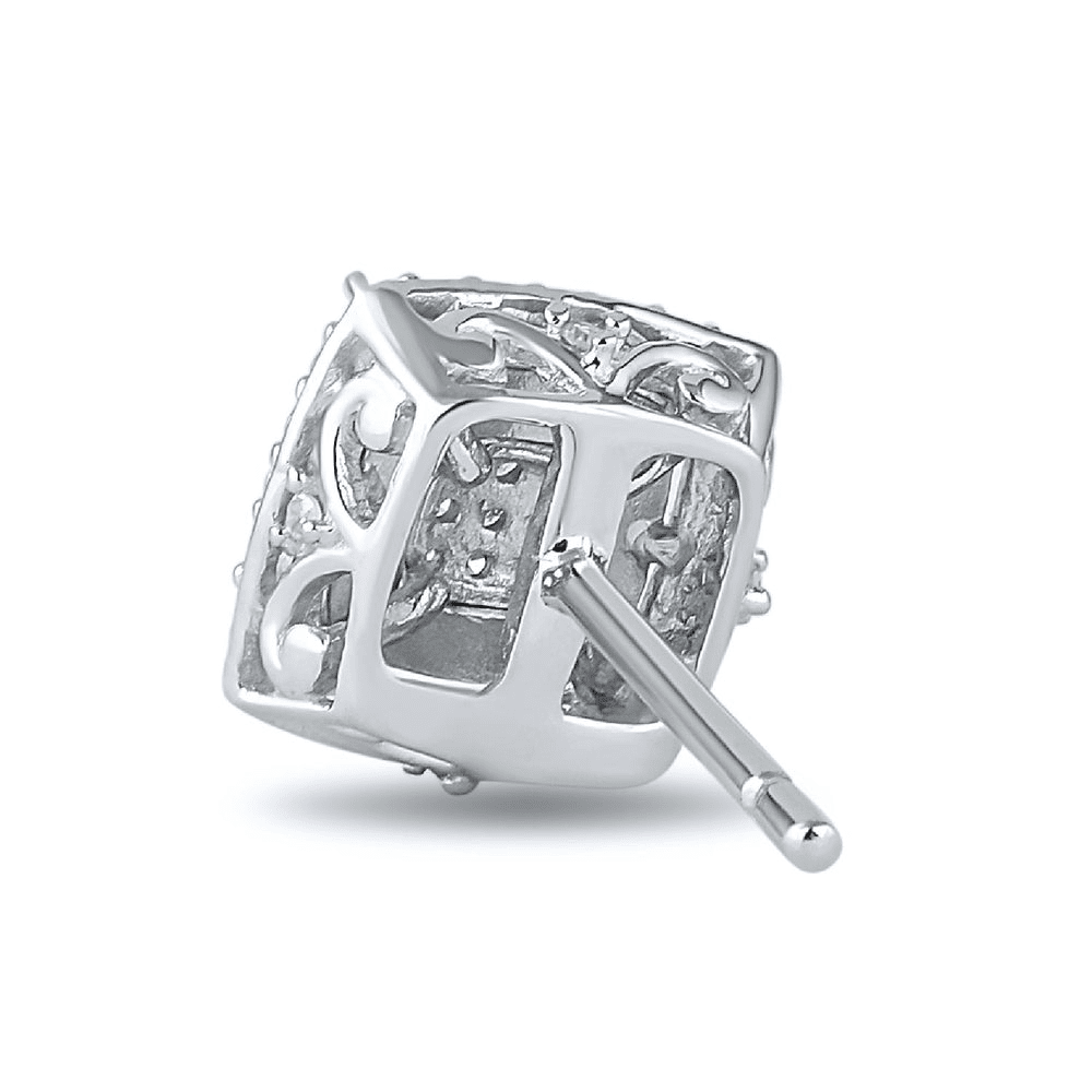 Diamond Set Miracle Square Halo Stud Earrings in Sterling Silver Earrings Bevilles 