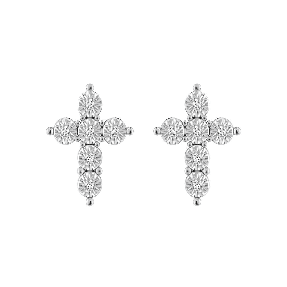 Diamond Cross Stud Earrings in Sterling Silver Earrings Bevilles 