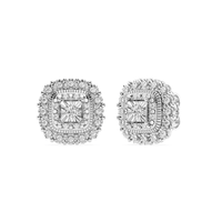 Square Shape Double Halo Earrings with 0.16tw of Diamonds in Sterling Silver Earrings Bevilles 