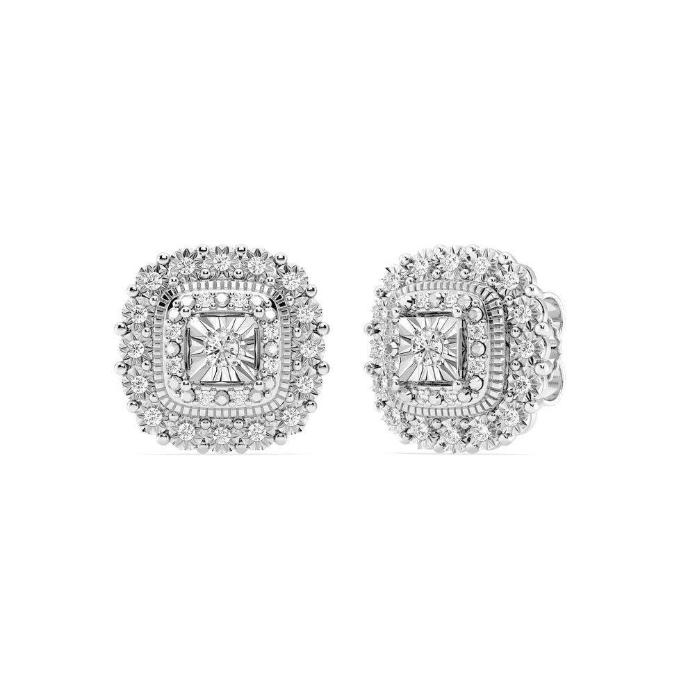 Square Shape Double Halo Earrings with 0.16tw of Diamonds in Sterling Silver Earrings Bevilles 