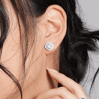 Square Shape Double Halo Earrings with 0.16tw of Diamonds in Sterling Silver Earrings Bevilles 