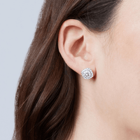 Square Shape Double Halo Earrings with 0.16tw of Diamonds in Sterling Silver Earrings Bevilles 