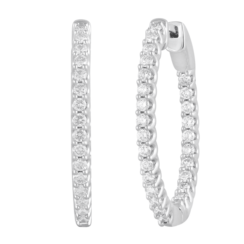 Mirage Hoop Earrings with 1.00tw of Laboratory-Grown Diamonds in Sterling Silver and Platinum Earrings Bevilles 