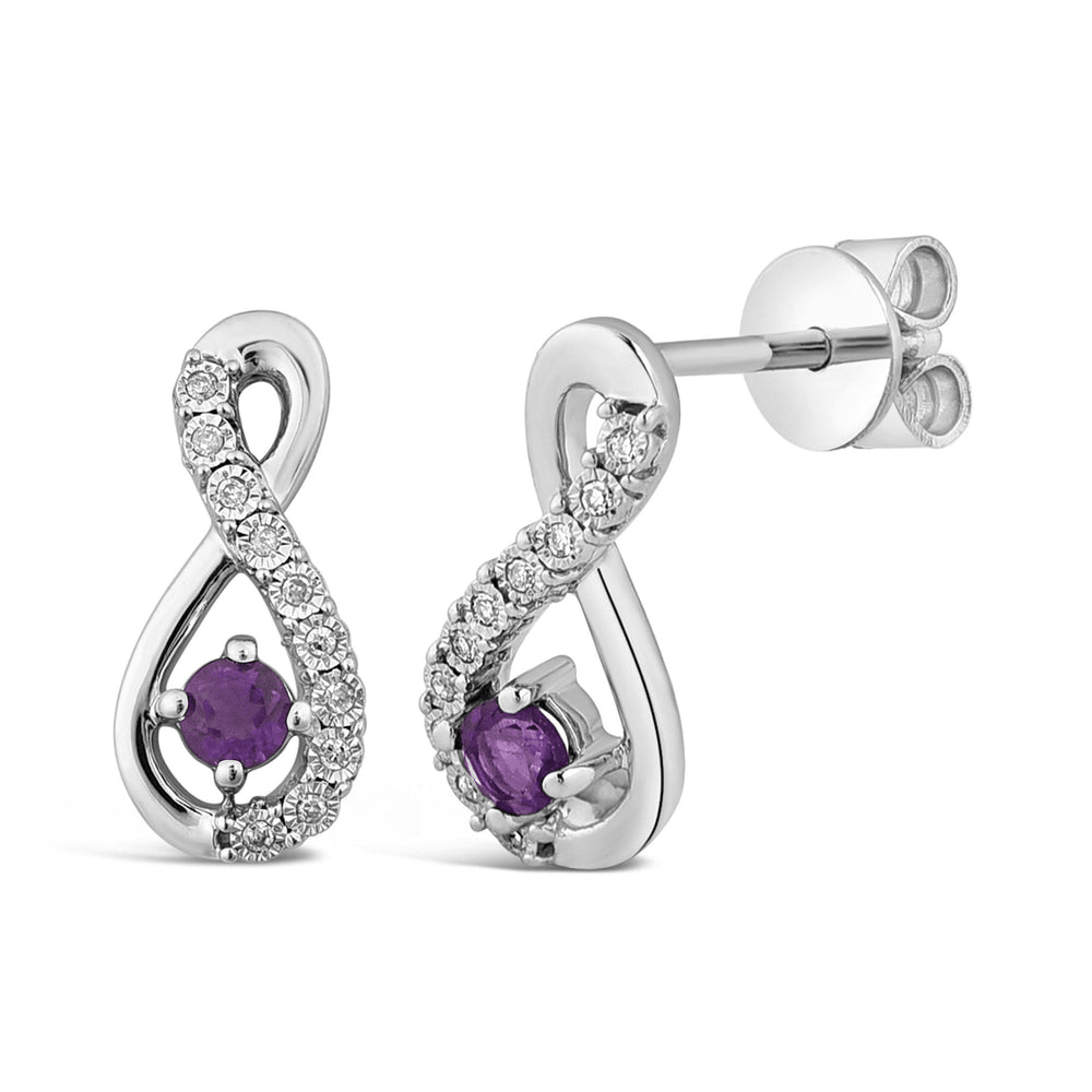 Amethyst and Diamond Infinity Earrings in Sterling Silver Earrings Bevilles 