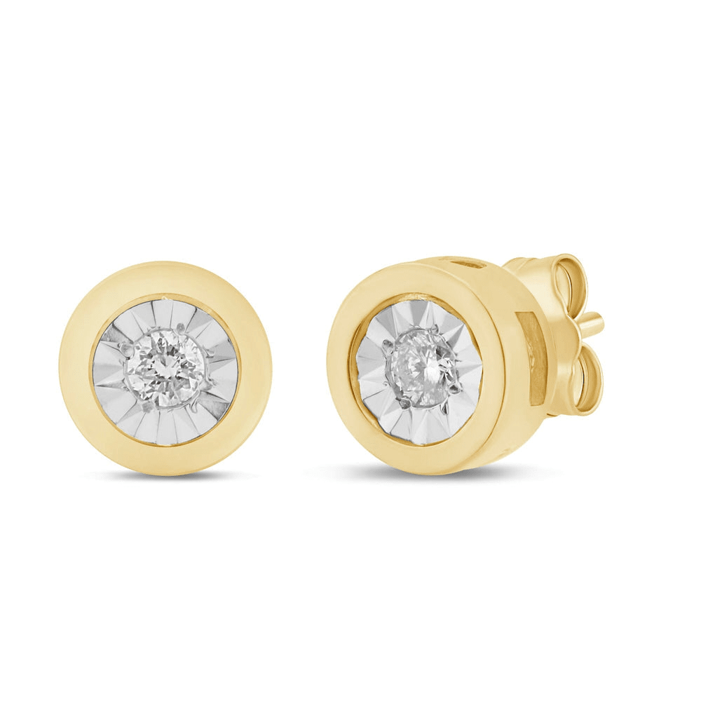 Bezel Solitaire Stud Earrings with 0.05tw of Diamonds in 9kt Yellow Gold Earrings Bevilles 