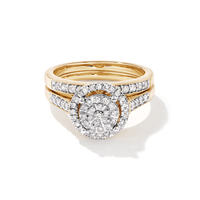Solitaire Look Halo Ring and Anniversary Band Set with 0.50tw of Diamonds in 9kt Yellow Gold Rings Bevilles 