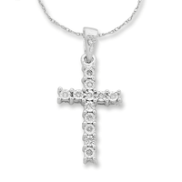 9ct White Gold Diamond Set Cross Necklace Bevilles Jewellers 
