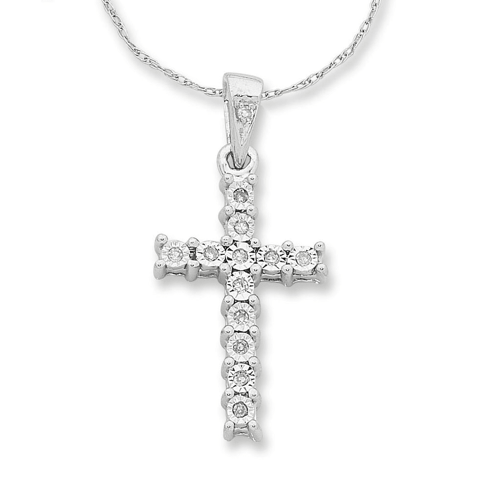 9ct White Gold Diamond Set Cross Necklace Bevilles Jewellers 