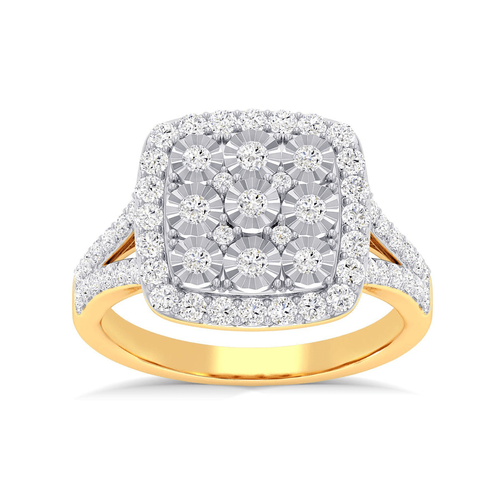 Square Look Halo Ring with 1.00ct of Diamonds in 9ct Yellow Gold Rings Bevilles Jewellers 