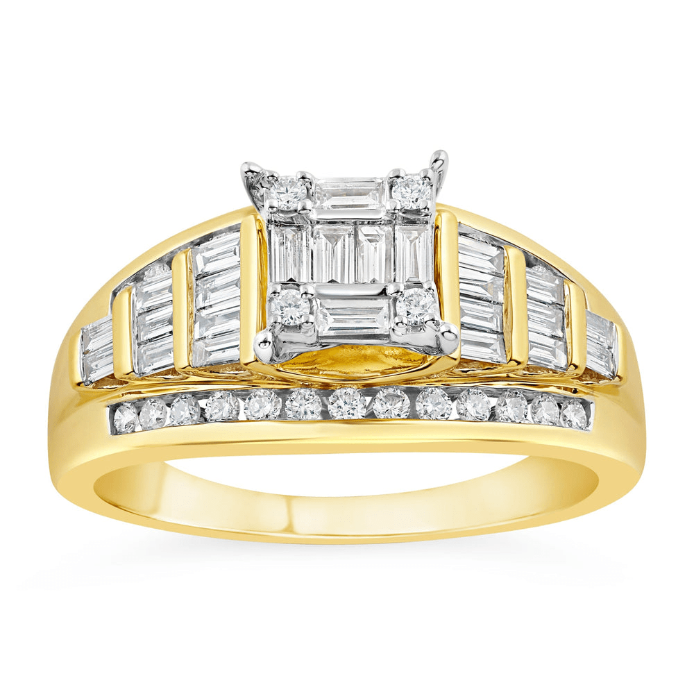 Meera Square Shape Ring with 1.00tw of Laboratory-Grown Diamonds in 9kt Yellow Gold Rings Bevilles 