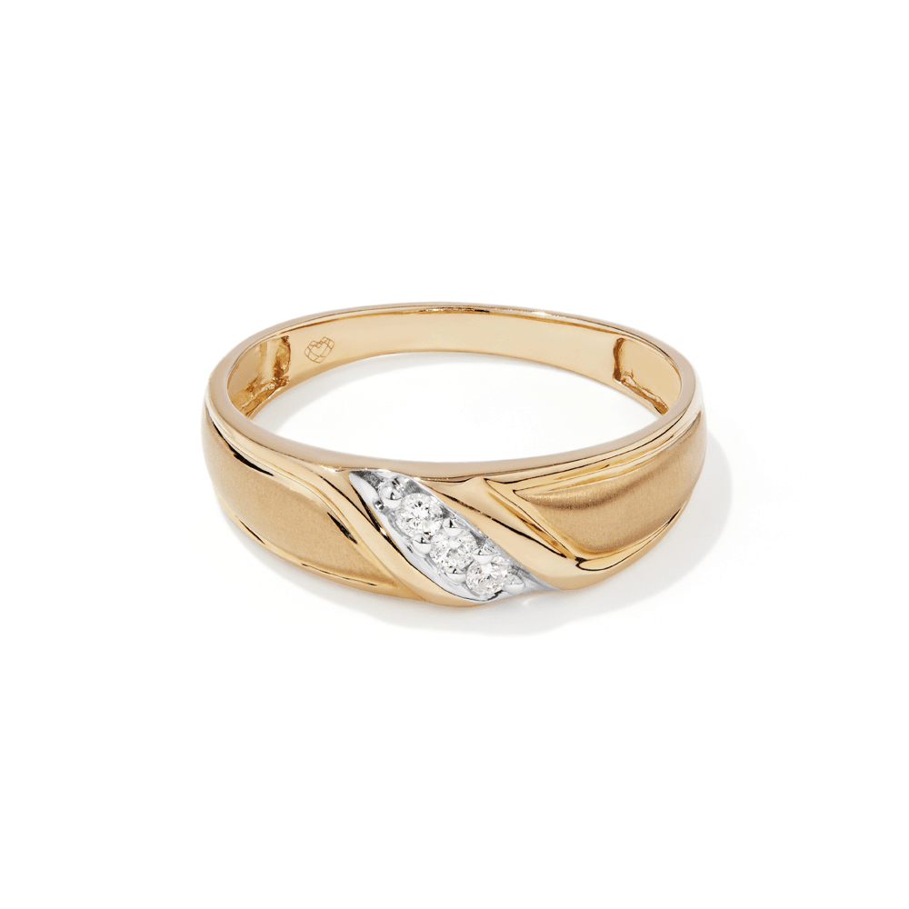 Men’s Diagonal Diamond Ring with 0.10tw of Diamonds in 9kt Yellow Gold Rings Bevilles 