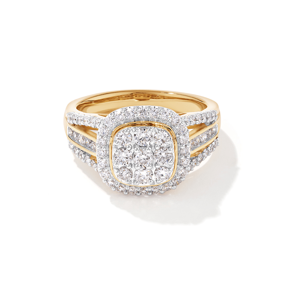 Meera Cushion Shaped Ring with 1.00tw of Laboratory-Grown Diamonds in 9kt Yellow Gold Rings Bevilles 