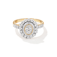 Oval Shape Double Halo Ring with 0.15tw of Diamonds in 9kt Yellow Gold Rings Bevilles 