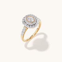 Oval Shape Double Halo Ring with 0.15tw of Diamonds in 9kt Yellow Gold Rings Bevilles 