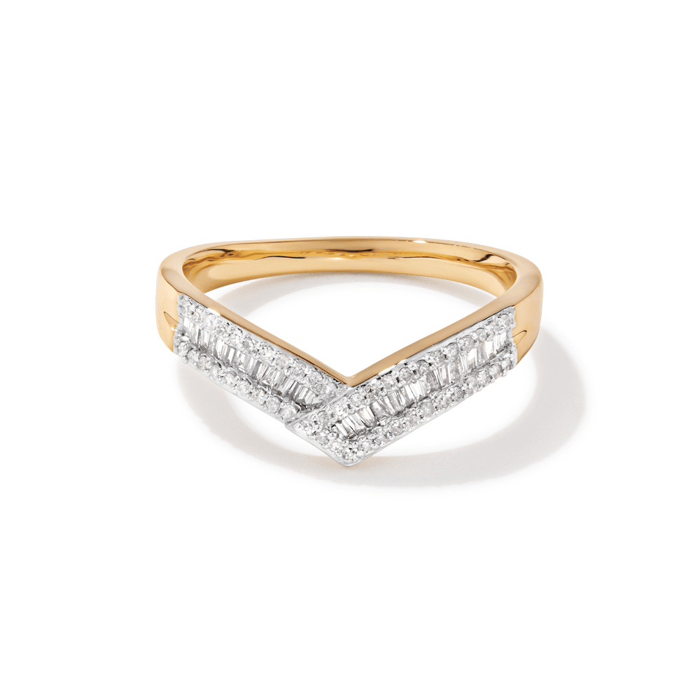 Baguette Contour Ring with 0.25tw of Diamonds in 9kt Yellow Gold Rings Bevilles 