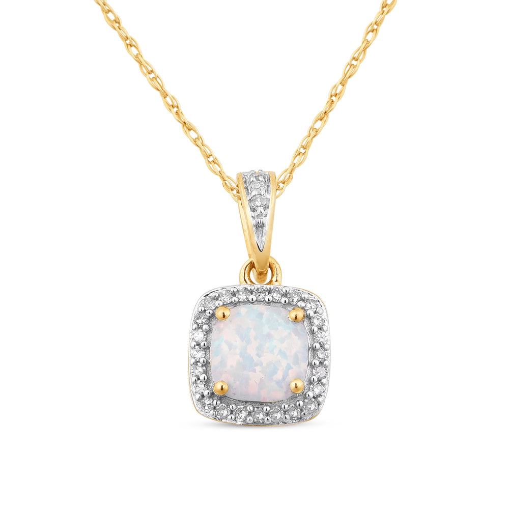 Created Opal & Diamond Necklace in 9ct Yellow Gold Bevilles Jewellers 